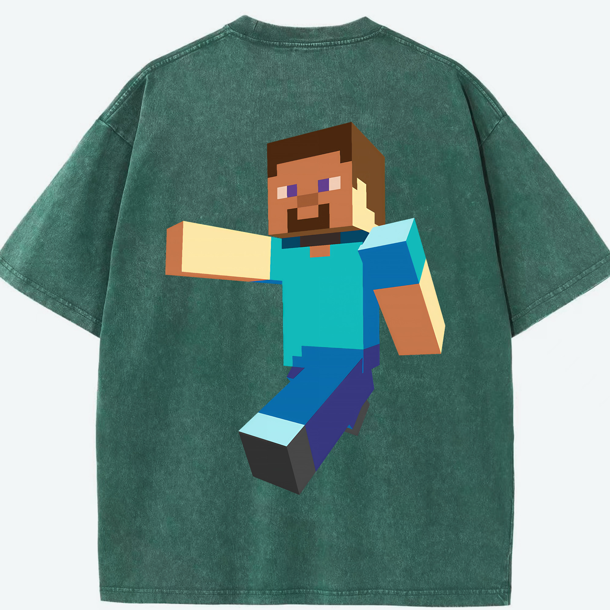 （画像用） マインクラフト ブロックの世界 Minecraft MC Block world 綿100% ヴィンテージ風 半袖Tシャツ（背面プリント）